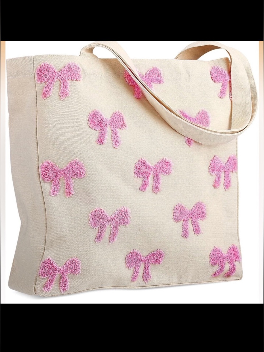 🎀Embroidered Pink Bow Canvas Tote Bag